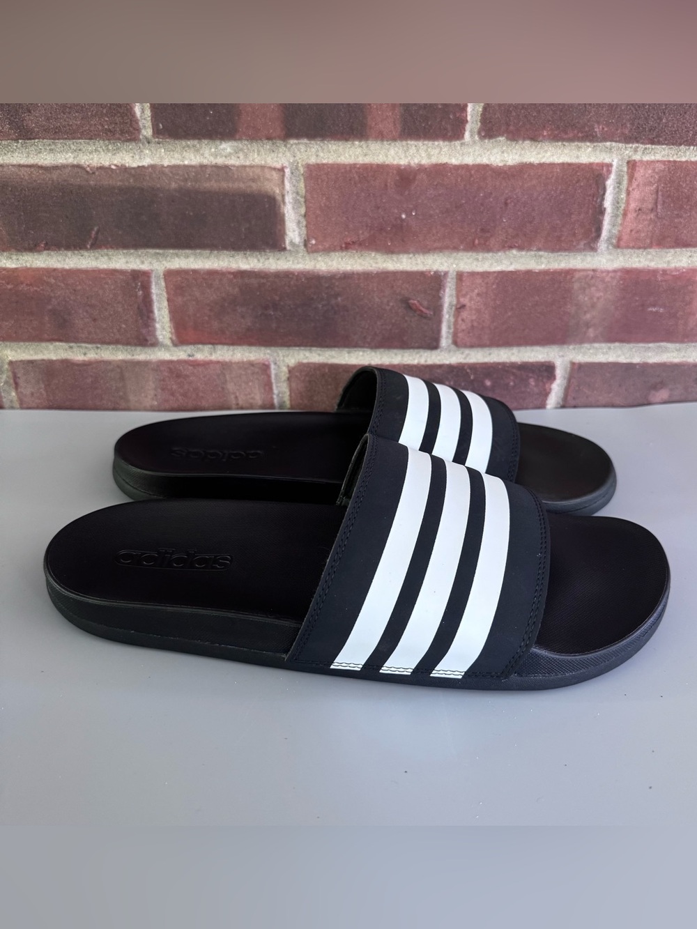 Adidas Mens US 12 Black White 3 Stripe Adilette Slides Slip On Sandals Slippers.